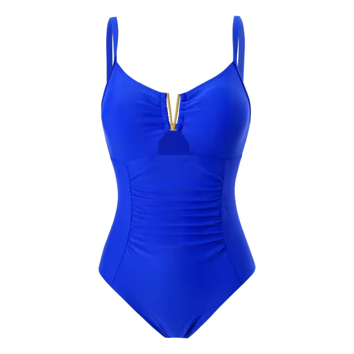 Traje de Baño de Una Pieza Negro V Cut Traje de Baño Sólido Sexy para Mujeres - 1