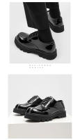 Zapatos derby de suela gruesa con punta cuadrada, zapatos negros de traje casual para jóvenes. - details 8