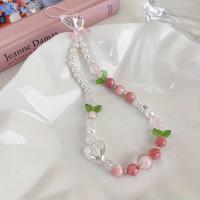 Correa de cadena con cuentas de melocotón para teléfono móvil, joyería dulce para mujer y niña, cordón de flores para teléfono móvil con perlas, llavero para iPhone - details 4