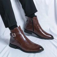 Botas puntiagudas de moda de negocios de cuero suave clásico para hombres, pantalones cortos casuales de estilo británico de caña alta - details 6