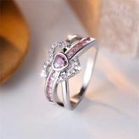 Anillos de boda con forma de corazón de amor para novia, Color plateado, circonita rosa y blanca, anillos de compromiso para mujer, joyería de lujo para el Día de San Valentín - details 0