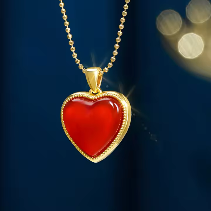 Collar de Agata Natural de Oro 18k Colgante de Corazón de Metal Joyería de Oro Puro Au750 - 1