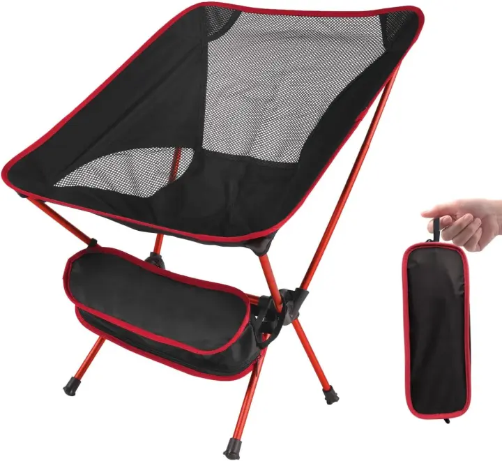 Silla de camping plegable ultraligera, sillas de exterior con bolsa de transporte para camping, jardín, pesca, playa, barbacoas - rojo - 1