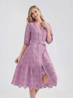 Marwin-Vestido de algodón con agujeros para mujer, Vestido informal de cintura alta con volantes y cuello en V, con volantes - details 24