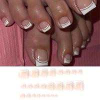 Juego De 24 Piezas Uñas Postizas De Acrílico Con Borde Blanco Y Flor Artísticas Para Pies Uñas Press on Removibles Para Fiestas - details 5