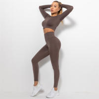 conjunto de yoga para mujer sin costuras ropa deportiva de gimnasio con manga larga sujetador de alto cinturón leggings de gimnasio traje deportivo - details 69