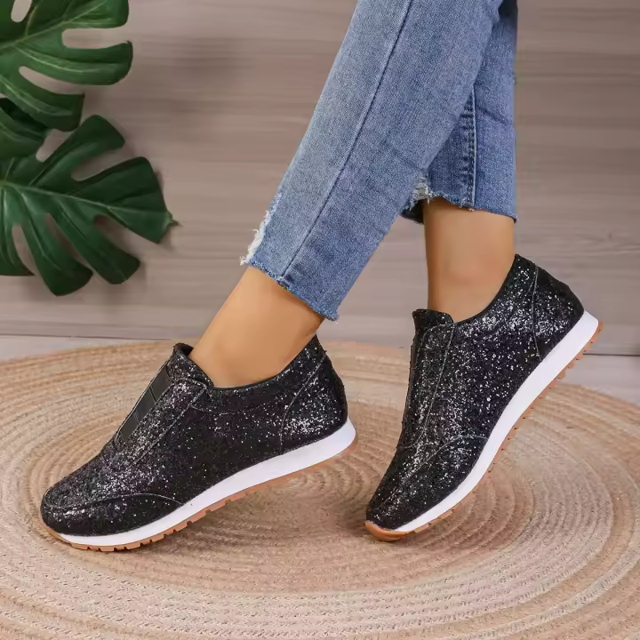 Zapatillas de deporte vulcanizadas con cordones y lentejuelas planas de malla informales cómodas a la moda para mujer, calzado deportivo para correr al aire libre, otoño - 1