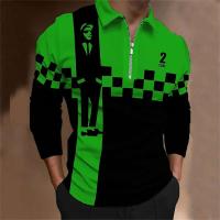 Polo para hombre Camisa de golf estampada a cuadros 3D Manga larga Cremallera Ropa deportiva Moda Ropa de calle Diseñador - details 10