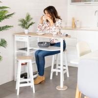 Taburetes con 1 Cajón, 2 Estantes, Cesta extraíble y Botellero para Cocina de Madera Blanco y Natural - details 3