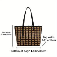 Bolso de mano de paja tejido de gran capacidad de inspiración vintage con patrón de rejilla negra: elegante para llevar en el hombro y las axilas, ideal para la playa, desplazamientos diarios y regalos navideños, disponible en negro, bolso de paja, tejido - details 2