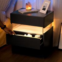 Mesa de noche LED cómoda 3 cajones Diseño rectangular Madera Para dormitorio y sala de estar - details 3