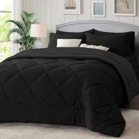 Juego de edredón Reversible, ropa de cama suave de 200gsm, color negro, para todas las estaciones, 7 piezas - details 1
