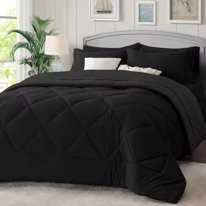 Juego de edredón Reversible, ropa de cama suave de 200gsm, color negro, para todas las estaciones, 7 piezas - 1