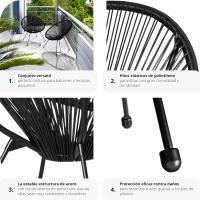 Conjunto de 2 Sillas Jardín Exterior Estilo Acapulco, Conjunto Sillas Terraza de Acero, Resistente a Intemperie, Hilos de Polietileno y Topes en Patas, Hasta 120kg, Interior/Exterior - negro - details 23