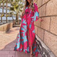 Vestido de mujer, vestido largo con cordones estampado con cuello InsV de primavera 2025 para mujer con gran swing - details 5