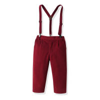 Ropa para niños Conjunto de camisa de manga larga para niños Corbata de moño Cárdigan estampado Traje de Navidad Vestido con tirantes - details 11