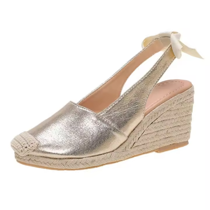 Patrón de piel de serpiente europea y americana, sandalias de cáñamo con tacón de cuña, bolsa de verano para mujer, sandalias vacías traseras de cabeza, zapatos de mujer de tacón alto de gran tamaño - 1