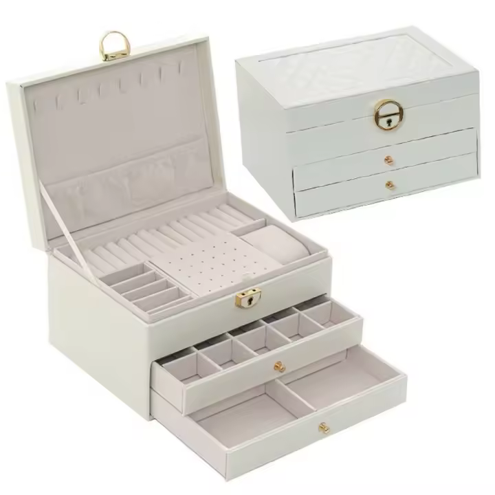 Joyero de cuero de doble capa, caja de embalaje de joyería minimalista, caja de almacenamiento portátil de alta capacidad, tipo Flip - 1