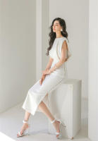 BGTEEVER-vestido ajustado sin mangas para mujer, prenda con abertura lateral, cuello redondo, cintura ajustada, ceñido a la cadera, Verano - details 14
