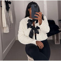 Abrigos recortados con cordones y lentejuelas para mujer, cárdigan Sexy de manga larga con purpurina, elegante, para fiesta - details 17