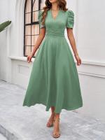 Vestido Largo de Verano 2025 - Elegante Vestido Tea con Escote en V y Manga Mariposa, Talle Alto Ajustable, Tejido Ligero para Vacaciones y Playa, Moda Femenina Miravia - details 5