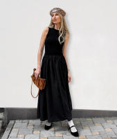 Estilo francés cuello redondo sin mangas Patchwork invierno nuevo vestido largo mujeres moda elegante viaje - details 4