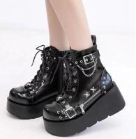 Night Knight Original Martin Boots Spice Girl Cabeza redonda de suela gruesa Super Cool Botas cortas Hebilla Botas Martin decorativas con cordones - details 3