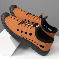 Sandalias de hombre Verano Suela suave Antideslizante Exterior Punta a punta Transpirable Hueco Zapatos de cuero casuales - details 2