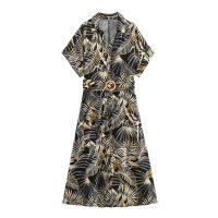 - Vestido camisero estampado de mezcla de lino para mujer, estilo europeo americano, ligero y lujoso - details 1