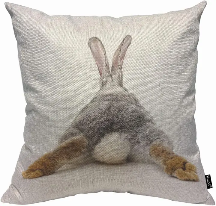 Funda de Almohada de Conejo Gris Diseño de Fondo Blanco Ideal para Hogar, Sofá, Silla - 1