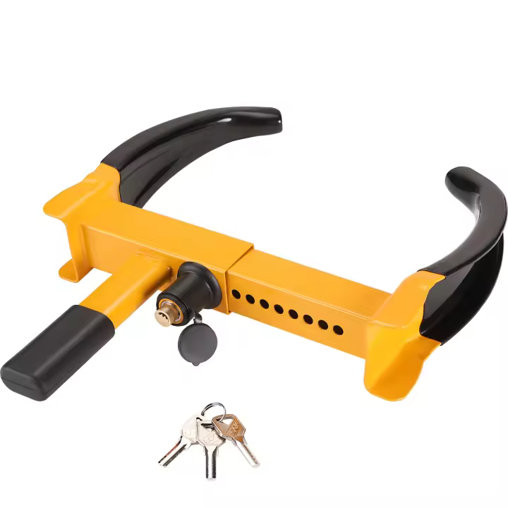 SucceBuy Bloqueo de rueda, 2 paquetes de bloqueo de abrazadera de rueda universal, bloqueo de remolque antirrobo ajustable, bloqueo de neumático de acero resistente para ATV, RV, SUV, carrito de golf, barcos, motocicletas, incluye 6 llaves - 1