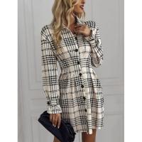 Vestido camisero de manga larga para mujer, elegante a cuadros, elástico de una pieza, moda coreana, informal, para fiesta - details 20