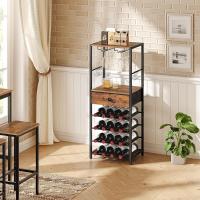 Estantería para Vinos de 6 Niveles con Cajón y Ganchos, Botellero para 16 Botellas con Portacopas y Estantes, Organizador de Botellas de Vino, Vintage y Negro EBF10JJ01 - details 4
