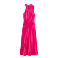 Vestido Ajustado con Textura de Satén Retro Diseño Asimétrico para Mujer, Sin Mangas, Moda 2025 - details 2