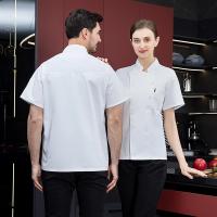 Chaqueta de Chef negra, uniforme de chef de manga corta, abrigo de cocinero, camiseta de Chef, uniforme de trabajo de panadero, camarero, restaurante, ropa de Hotel, logotipo para mujer - details 6