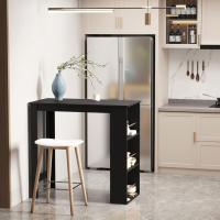 Mesa de Bar de Bistro Mesa de Comedor con 3 Estantes para Bebidas y Barra Estructura de Madera Mesa Alta para Cocina Sala de Estar 112x57x106 cm Negro - details 1