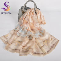 BYSIFA 4 momme Bufanda larga de seda 100% para mujer Elegante diseño de flor de magelia rosa púrpura Gasa de verano Mantón de protección solar ultralargo Envolturas de playa para cubrir con embalaje de regalo - details 15