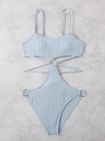 Bañador Sexy de una pieza para mujer, traje de baño de Color sólido, Bikini a rayas, novedad de 2024 - details 12