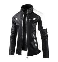 Chaqueta de Moto de Cuero PU Delgada Cuello Alto, Bloqueado de Colores, Primavera Otoño, Moda Para Hombres - details 7