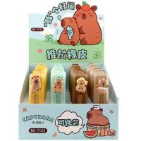 Lápiz de goma de borrar de dibujos animados Kawaii Capybara, 4 piezas, con forma de bolígrafo, papelería coreana, suministros escolares bonitos, regalo para niños - details 0