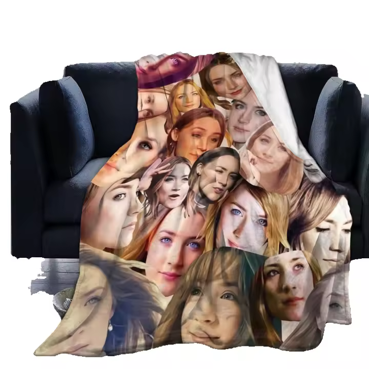 Manta de felpa suave y cómoda Saoirse Ronan para Sofá Cama Oficina Rodilla Cojín de cama para coche Camping Cóverter de felpa mojible Tamaño grande Estilo elegante - 1