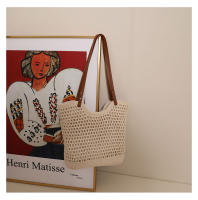 Bolso tejido de hilo de algodón de hombro hueco informal pequeño bolso de paja de mano de viento perezoso bolso de playa de vacaciones junto al mar bolso de mujer - details 5