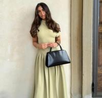 Elegante Vestido Plejado Verde BUNO Moda de Cuello Redondo Manga Corta - details 7