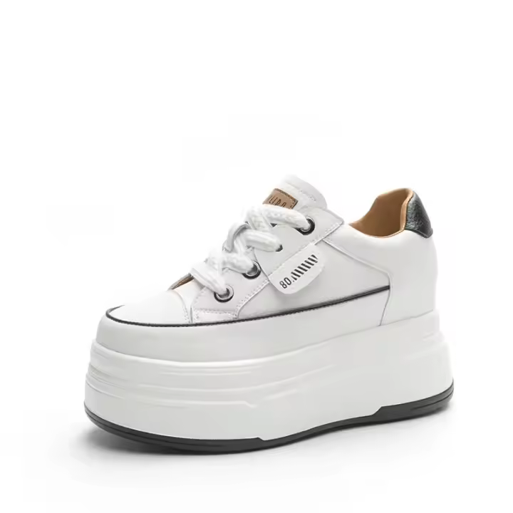 Zapatos de cuero genuino de vaca de 9cm Plataforma de zapatillas para mujer, tacones altos, estables para correr - 1