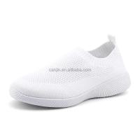 Nuevo estilo 2025, proveedores de zapatos para caminar baratos para mujer, peso ligero, tejido sin cordones, talla grande 43, zapatillas cómodas para mujer, blanco puro - details 7