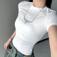 BUNO-2025 primavera nueva camiseta de manga corta para mujer sólido Simple Casual suave todo-fósforo caliente básico Crop Tops camisetas moda de verano - details 16