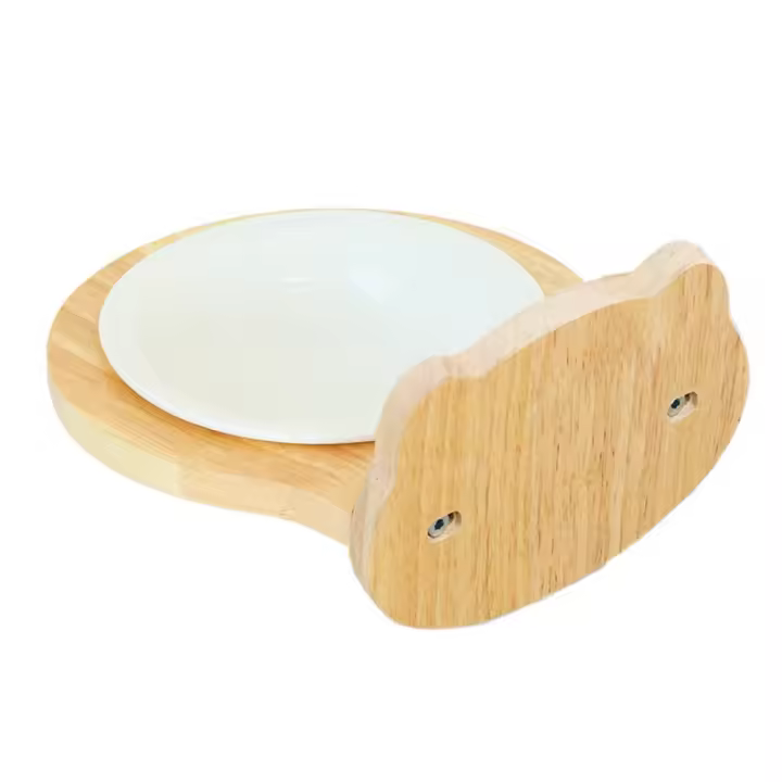 Cuenco de alimentación para mascotas colgante con Base de madera, diseño de suspensión, jaula fija para gatos, comederos de comida con forma de gato/oso extraíble - 1