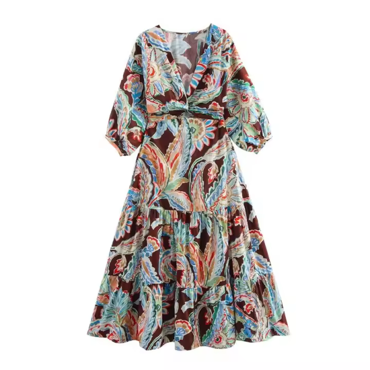 Vestido con estampado de nudos de diseño de moda francesa de estilo europeo y americano - 1