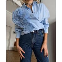 Tops con botones de estilo coreano para mujer, camisa de manga larga para blusa floral tridimensional - details 4