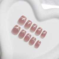 Uñas Postizas De Ballet Francés Minimalista Sonrisa Gato Cortas 24 Piezas + 1 Pegamento + 1 Linterna De Uñas Material Resina - details 2
